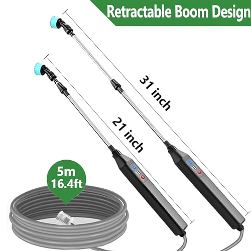 Battery Powered Sprayer Wand,23.6" Electric Sprayer Telescopic Wand with 3 Adjustable Spray Forces Portable Garden Sprayer with 16.4ft Hose 3 Water Hose Nozzle for Lawn and Garden Plant Watering