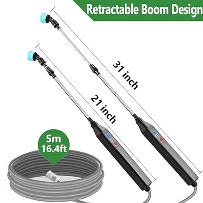 Battery Powered Sprayer Wand,23.6" Electric Sprayer Telescopic Wand with 3 Adjustable Spray Forces Portable Garden Sprayer with 16.4ft Hose 3 Water Hose Nozzle for Lawn and Garden Plant Watering