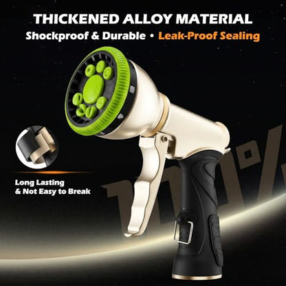 Garden Hose Nozzles,Heavy Duty Metal 9 Spray Patterns Water Hose Sprayer - color: Green