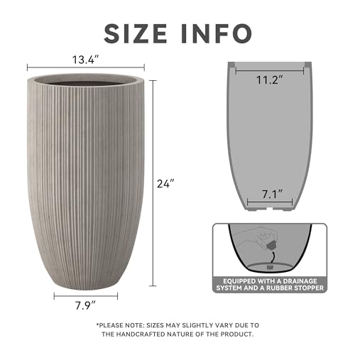 Kante 24 Inch Tall Concrete Planter, Outdoor Indoor Large Plant Pots with Drainage Hole and Rubber Plug for Home Garden Patio Porch Textured Weathered Concrete - color: Textured Weathered Concrete, size: 24" H