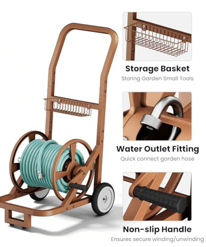 Artigarden Garden Hose Reel Cart with Wheels, Outdoor Water Hose Cart Brown - color: Brown, size: Holds 125 ft
