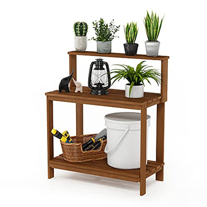 Furinno Tioman Outdoor Potting Bench with Storage Shelf, Natural - size: 3-Tier