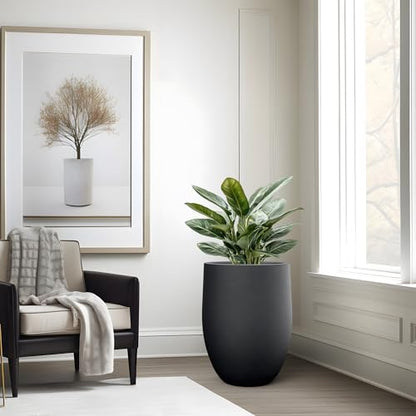 Kante Large Round Bullet Black Concrete Planter 21.7" Tall, Outdoor - color: Black