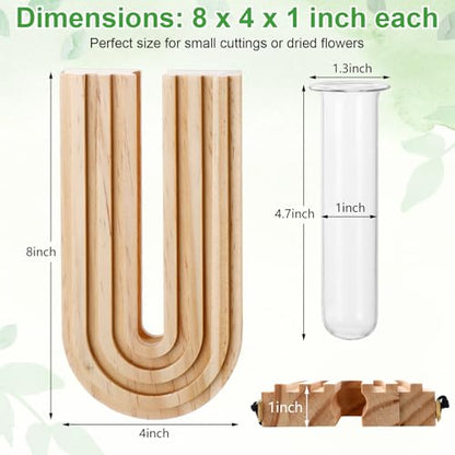 Set of 4 Wooden Wall Planter Vase Hanging Propagation Stations Glass Plant and Flower Vases Wall Plant Holder for Indoor Plants Art Boho Home Room Entryway Hallway Decoration