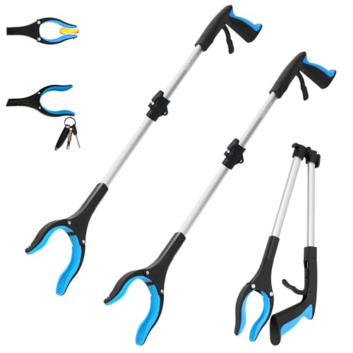 2 Pack 32 inch GrabRunner Reacher Grabber Tool with Strong Magnetic and Swivel Head (New Blue) - color: Blue(pack of 2)