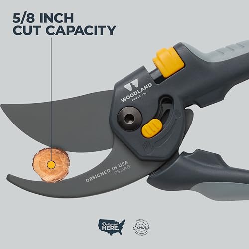 Woodland Tools Co. Heavy Duty Bypass Pruning Shears – 5/8" Cut Capacity, High Carbon Steel Blade, Internal Spring, Adjustable Grip Slider, Garden Hand Pruner for Plants, Shrubs, and Live Stems - style: Heavy Duty Bypass Pruner