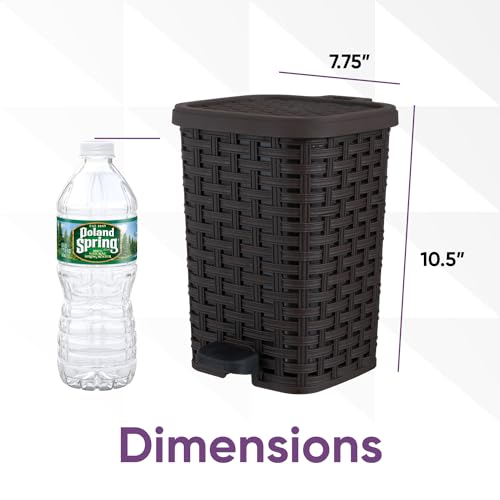 Superio Mini Trash Can with Foot Pedal Small Outdoor Garbage Can with Lid, 1.5 Gallon Plastic Waste Basket for Bathroom, Bedroom, Kitchen, Office, Patio (Wicker Smoke 6 QT.) (Brown, 1.5 Gallon) - color: Brown, size: 1.5 Gallon