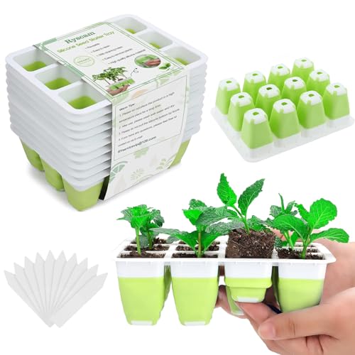 10pcs Reusable Seed Starter Tray, 120 Cells Seed Starter Kit, Silicone Seedling Starter Trays for Starting Plant Seeds with Flexible pop-Out Cells, Indoor Gardening Plant Germination Trays - color: Green 10pcs
