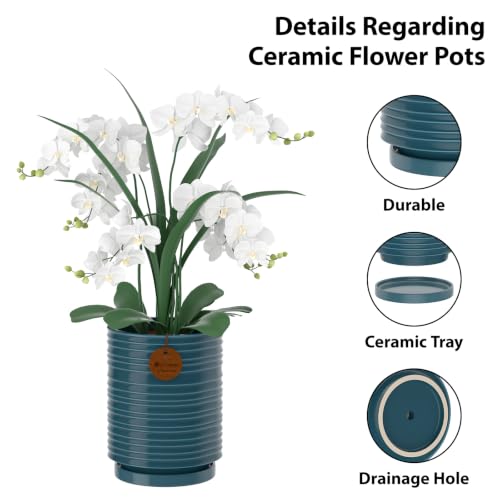 5.1 Inch Green Ceramic Planter with Drainage and Saucer - color: Peacock Green, size: Small