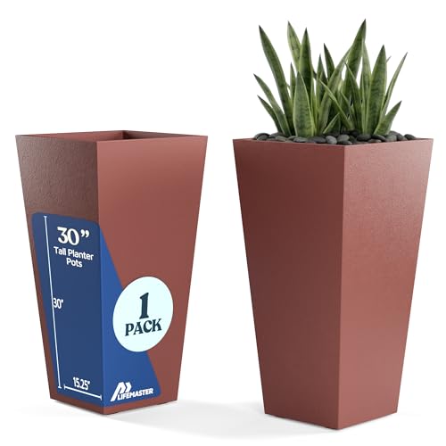 Resin Tall Tapered Planter Pot 30 Inch (Set of 1) Heavy-Duty Indoor & Outdoor Large Planter for Trees & Plants, with Removable Insert Shelf & Drainage, Pot for Front Door, Patio & Home Décor, Espresso - color: Espresso, size: Pack of 1