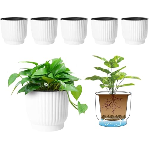 T4U Self Watering Pots for Indoor Plants, 4.5 Inch 6 Pack Planter White - color: White, size: 4.5 Inch