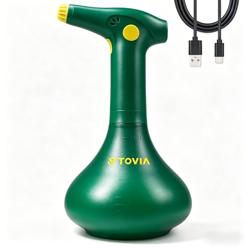 T TOVIA Electric Spray Bottle 1L, Battery Powered Plant Mister, 360 Degree Continuous Sprayer for Cleaning, Green