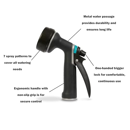 Gilmour Medium Duty Rear Control Garden Hose Nozzle with Ergonmic Grip - color: Black