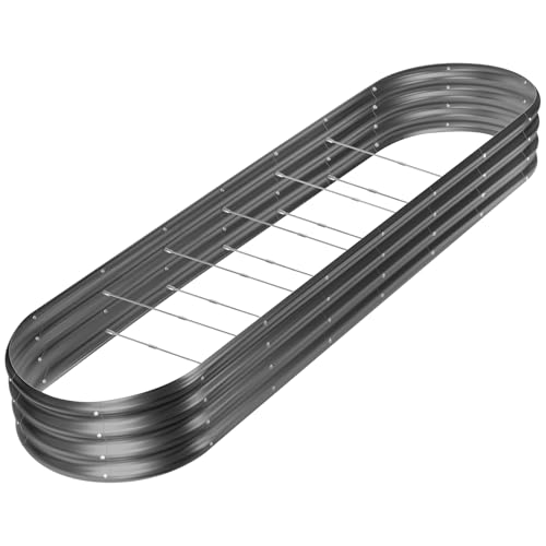 Land Guard 8×2×1ft Galvanized Raised Garden Bed Kit, 108 Gallon Capacity Raised Garden Boxes Outdoor, Oval Metal Raised Garden Beds for Vegetables, Gray(with 10 Connecting rods) - color: Gray, size: 8x2x1ft