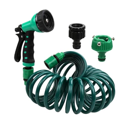 EVA Recoil Garden Hose 25ft - Includes 7 Pattern Spray Nozzle,Retractable Curly Water Hose (green) - color: Green