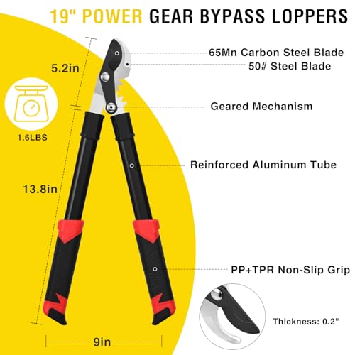 Yesker 19" Loppers Heavy Duty Branch Cutter Sharp Steel Blade Tree Trimmer up to 1" Diameter Cut Capacity Powerful Gear Action Lightweight Bypass Loppers Tools for Tree Trimming Garden Maintenance - size: 19" Loppers