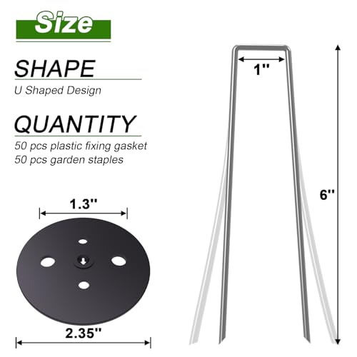 AAGUT Landscape Staples 6 Inch with Gaskets, Galvanized Garden Stakes - size: 6'' x 50Pcs-11Ga With Gaskets