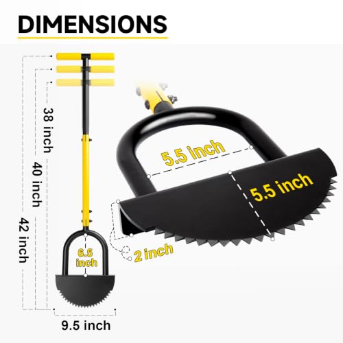 Manual Edger Lawn Tool with 38"-42" Adjustable Length, Half Moon Saw Tooth Border Edger with Wide Footplate Manganese Steel Blade, Garden Edging Tool for Flower Beds, Landscaping, Sidewalks, Yard