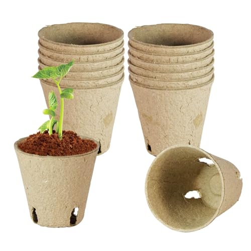 12 Pcs Peat Pots, Biodegradable Pots for Seedlings with Drain Holes, Garden Plant Nursery Pots for Plants, Vegetables,Fruits and Herb (12)
