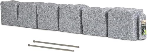 Beuta Landscape Edging | Garden Edging Border | Polyrock Blocks for Lawn Edging, Flower Beds & Yard Edging – 1 Pack | Each Section Has 6 Blocks 48" L x 4" W x 6.5" H | 2 Spikes | Greystone - color: Greystone, size: 1-Pack (4 FT)