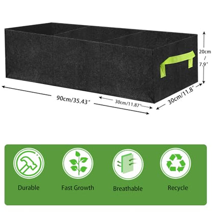 2 Pcs Plant Grow Bags with 3-Grids Breathable Fabric Garden Bed Planter - size: 90x30x20cm-2 Pack