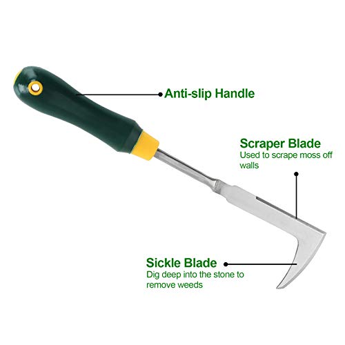 2 Pack 13" Crack Weeder Crevice Weeding Tool with Garden Gloves, Stainless Steel Manual Weeder Lawn Yard Gardening Hand Tool (L-Shape)