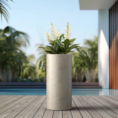 Kante Accent Round Column Weathered Concrete Planter 23.6" Tall, Outdoor - color: Weathered Concrete, size: 23.6“h