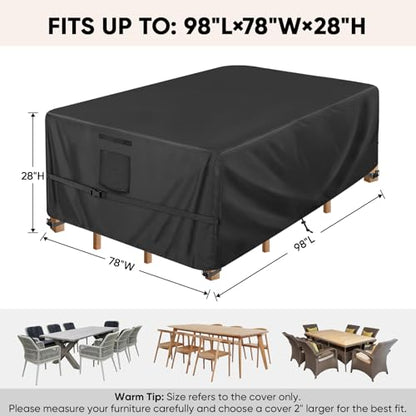 BALEINE Patio Furniture Covers Waterproof, Heavy Duty Outdoor Table Cover - color: Black, size: 98"L×78"W×28"H