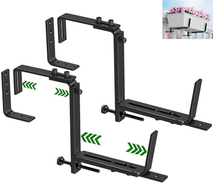 HFHOME 2PCS Adjustable Planter Box Brackets, Brackets for Window Boxes Planters Hanging Flower Box Holders, Wall Mount Holder for Windowsills, Garden, Fences, and Balcony - Black (Patent Registered) - size: Set of 2 - Black