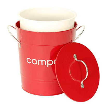 Premier Red Compost Bin, Kitchen & Garden, Steel, 3L, H21 x W19 x D19cm