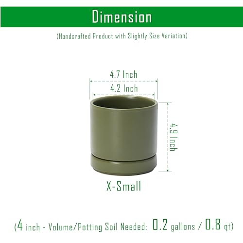 D'vine Dev 2-Pack Ceramic Pots with Saucers, Olive, 4.7 in, 94-V-B-J - color: Olive, size: 4.7 Inch