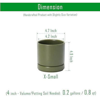 D'vine Dev 2-Pack Ceramic Pots with Saucers, Olive, 4.7 in, 94-V-B-J - color: Olive, size: 4.7 Inch