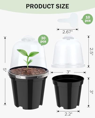 homenote 3 Inch Nursery Pots with Humidity Domes for Seed Starting (30 Pcs) - color: Black-with Lid, size: 3 Inch-30 Pack
