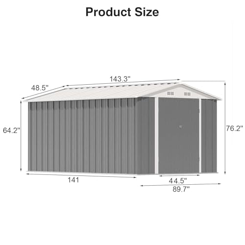 Patiowell 8 x 12 FT Outdoor Storage Shed, Metal Storage Shed, Gray - color: Gray, size: 8x12 FT