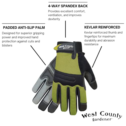 West Chester Protective Gear 044S/L Women's Landscape Gloves – Large, Stem, Work Gloves w/ Neoprene Knuckle, Anti-Slip Palms, Reinforced Thumb & Fingertips - color: Stem, size: Large