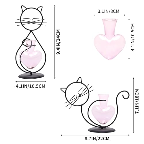 Plant Terrarium Propagation Station Gifts for Women Cat Lover - color: Pink