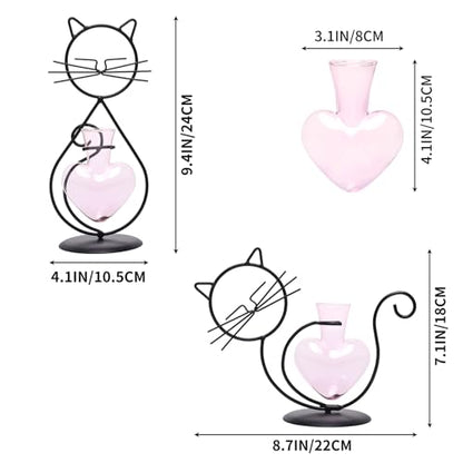 Plant Terrarium Propagation Station Gifts for Women Cat Lover - color: Pink