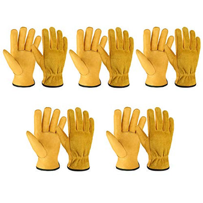 OZERO Leather Work Gloves, Gardening Gloves, Flex Grip, 5 Pairs, X-Large - color: Gold(5 Pair), size: X-Large