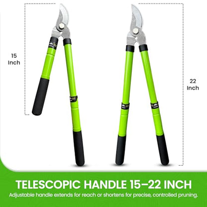 Garden Guru Bypass Loppers Tree Trimmer Clipper w/Telescopic Handle 15–22" - High Carbon Steel Blade Gardening Loppers Pruning Shear - Comfort Grip Handles – Branch Cutter (2 Pack) - size: 2 Pack, style: Extendable Bypass Loppers