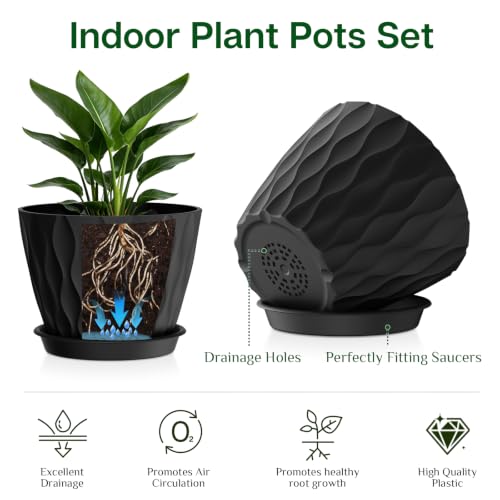 Plant Pots for Indoor Plants 1 Pack 10" Planters with Drainage Holes - color: Black, size: 10 in 1pcs