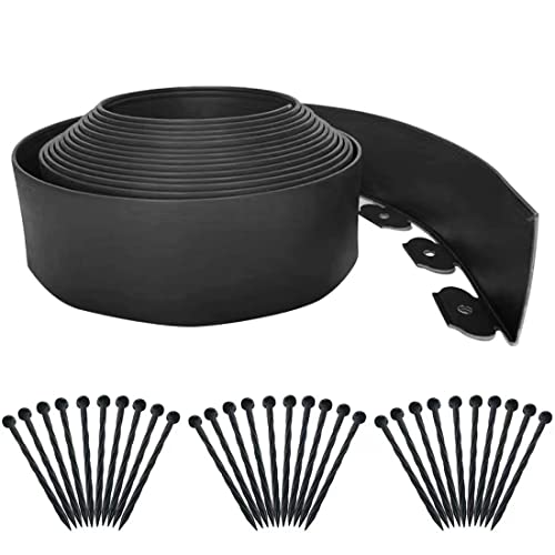 Garden Edging Borders 20FT,Landscape Edging Black[Extra Tall 4IN High] with 30pcs Plastic Stakes, Lawn Edging Flexible DIY Fence for Landscaping,Flower Bed,Grass,Gravel,Tree Surrounding - color: Black, size: 4IN x 20 FT