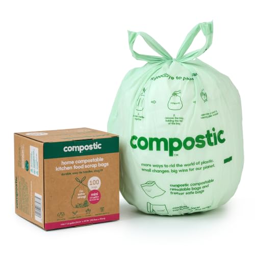Compostic Compostable Trash Bags, 1.6 Gallon Mini Bin, 100 Ct - size: 100 Count (Pack of 1), style: Mini 1.6 Gallon