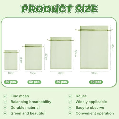 SATINIOR 160 Pcs Multi‑Size Fruit Protection Bags Green Netting Bags