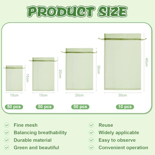 SATINIOR 160 Pcs Multi‑Size Fruit Protection Bags Green Netting Bags
