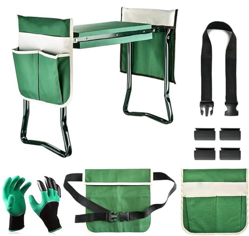 BDL Garden Kneeler and Seat, Upgraded Folding Bench Stool Portable Kneeler, Sturdy Gardening Tools with 2 Free Tool Pouch, Detachable Belt, A Pair of Garden Gloves, EVA Kneeling Pad - size: Queen