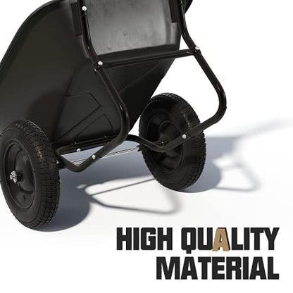 ARNOT Enlarged 2-Wheel Wheelbarrow, Easy Loading and Dumping Garden Cart, Heavy Duty Utility Dump Cart for Outdoor Lawn Yard Farm Ranch, Black - color: Black