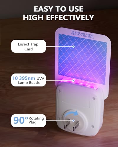 Mosiller Flying Insect Trap, Indoor Plug-in Fruit Fly Trap, Gnat Traps, Suitable for Gnat, Moth, and Mosquito, and Can Used in Every Corner of Home - 1 Device +5 Glue Cards