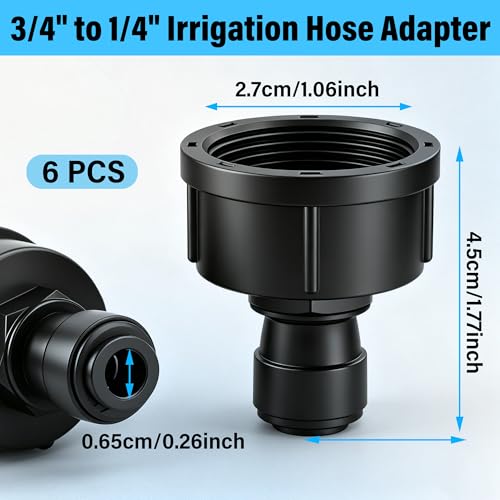 6 Pack 3/4" Female to 1/4" Quick Connect Drip Irrigation Faucet Adapter - size: 6Pack 3/4" to 1/4" drip irrigation adapter
