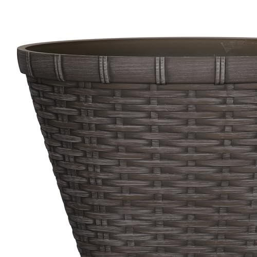 16 Inch Dark Brown Resin Planter, 100% Recycled Plastic Flower Pot