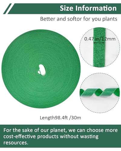 98.4 Ft Plant Ties Garden Tape, Reusable Adjustable Plant Clips for Climbing Plants, Green Nylon Self Adhesive Plant Twist Tie Strap to Support Gardening Plants - size: 98.4 FT
